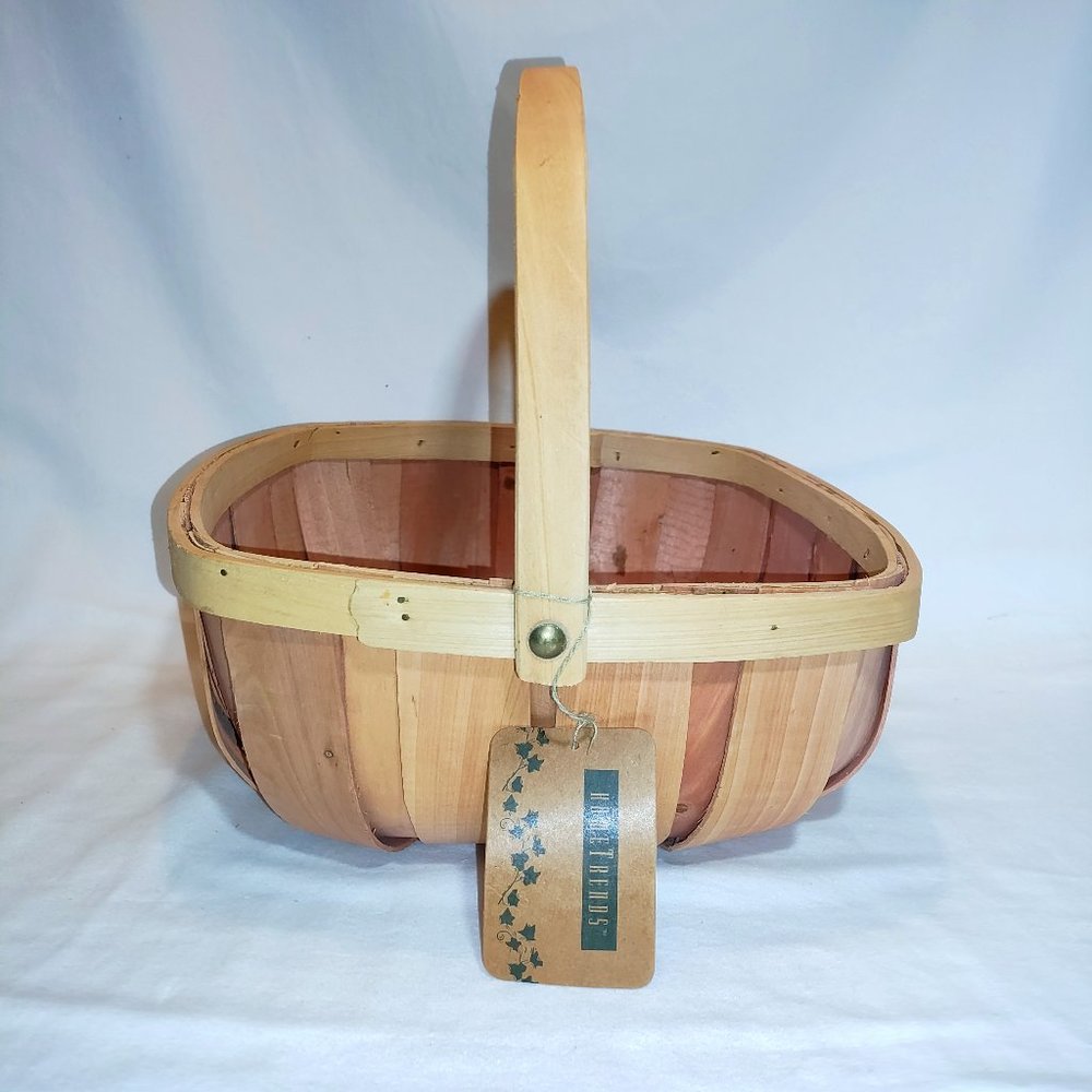 NWT Square Natural Chip Wood Basket with Bale Handle